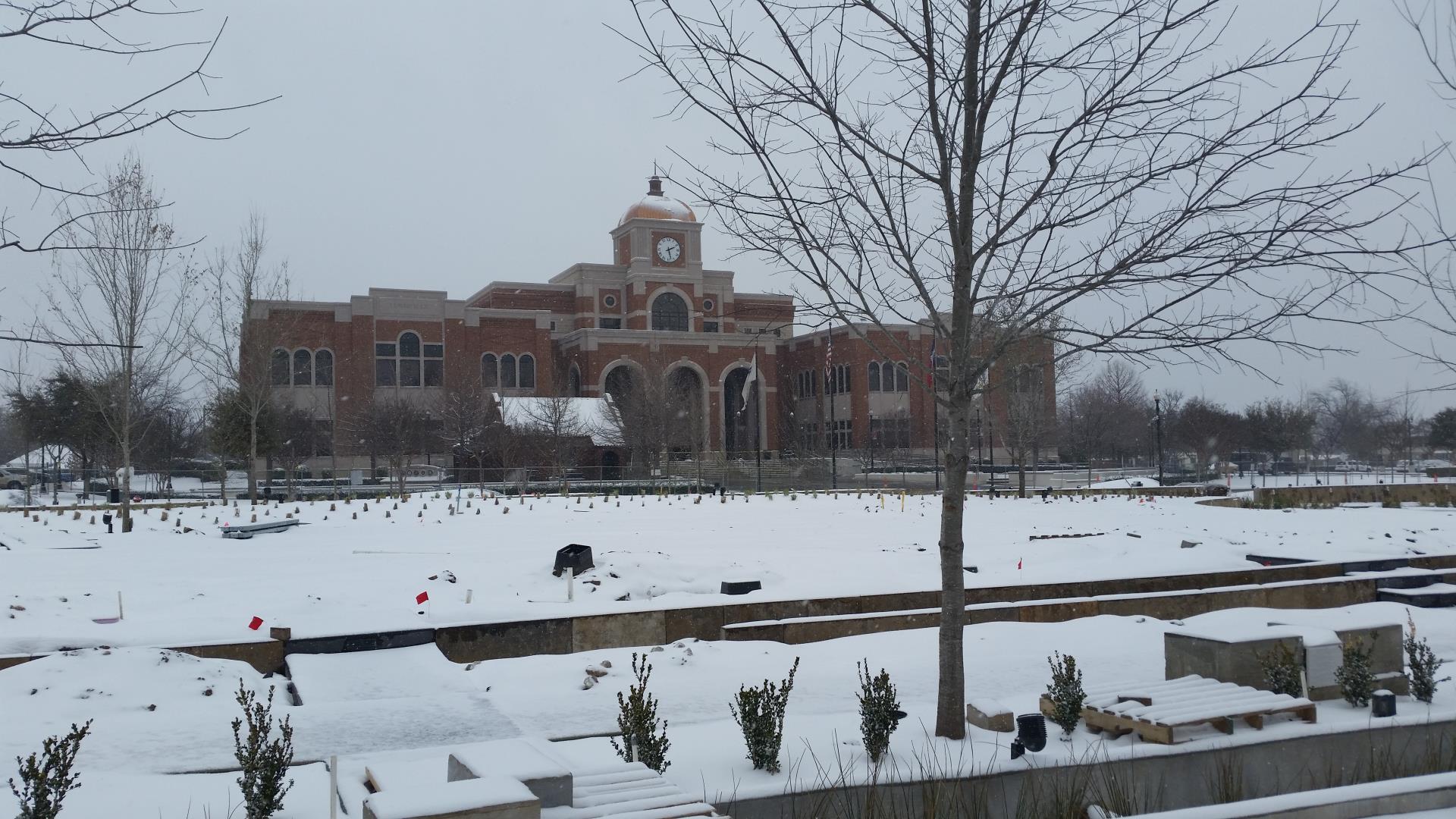 Wayne Ferguson Plaza with snow on the ground