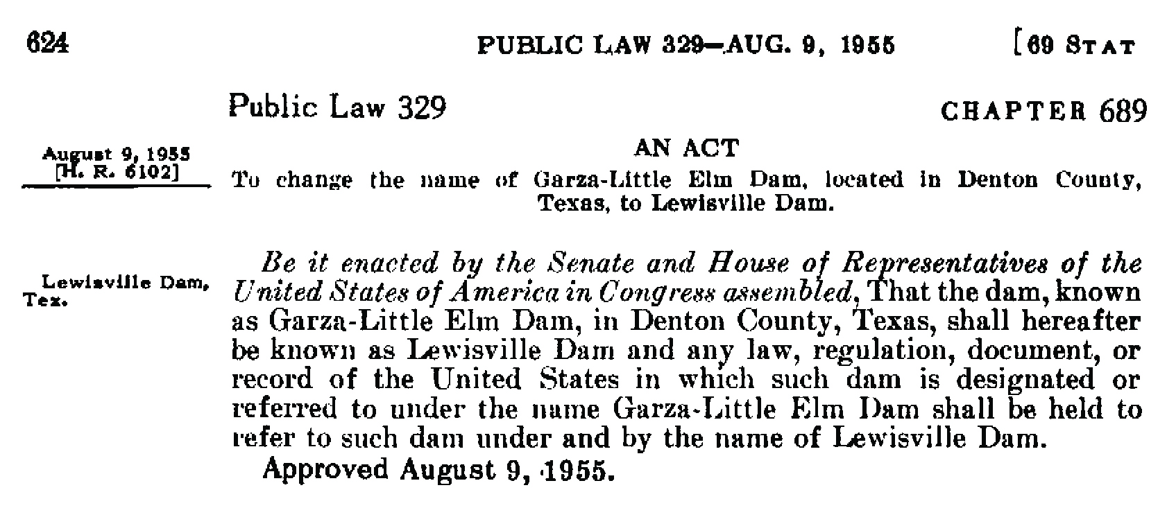 Public Law 329, HR 6102, August 9 1955