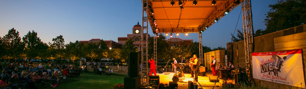 City Hall and Wayne Ferguson Plaza stage