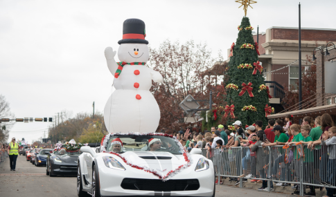 inflatable snowman on corvette