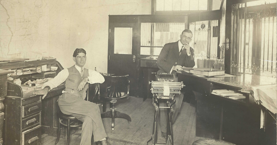 Undated Arthur Hays at Lewisville State Bank (front)